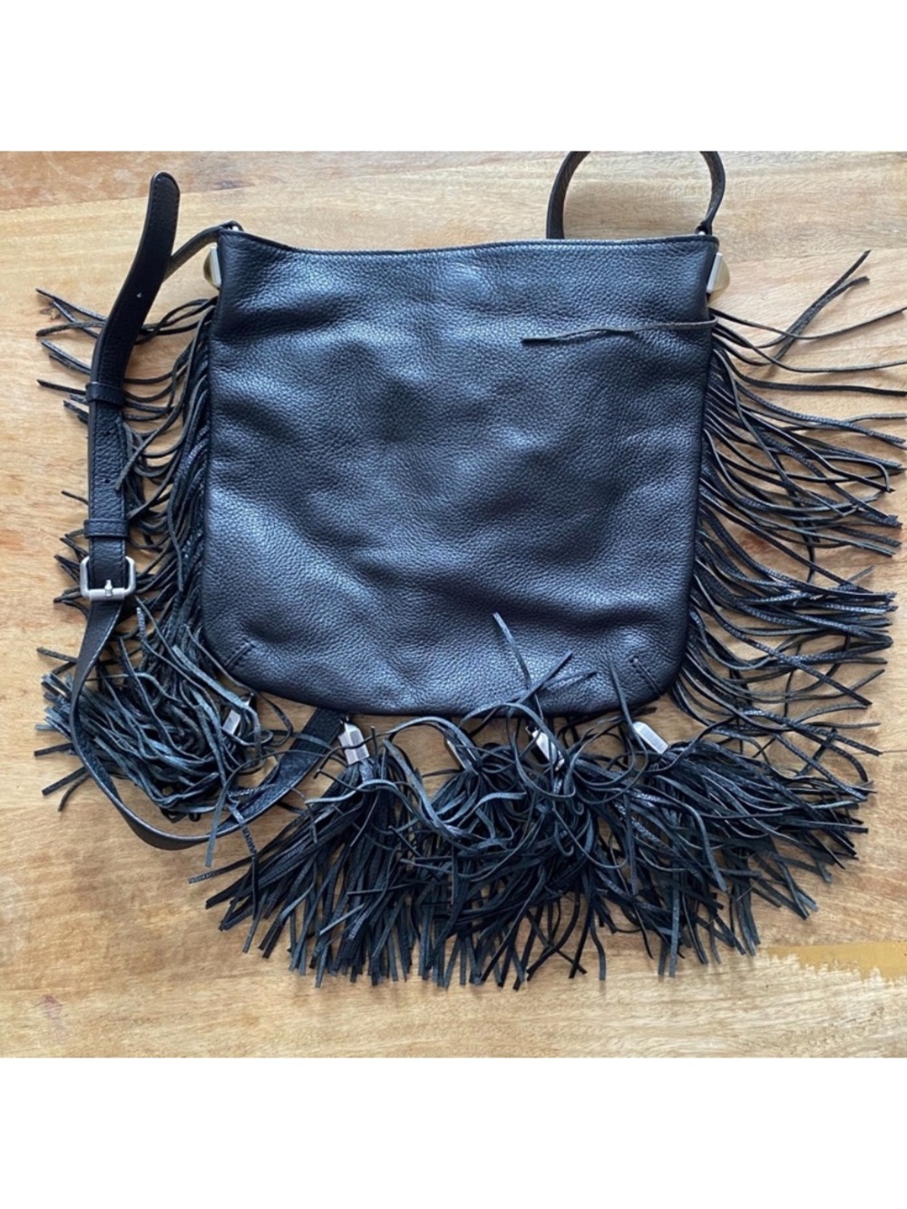 Rebecca Minkoff Black Leather Fringe Crossbody - Picture 2 of 2